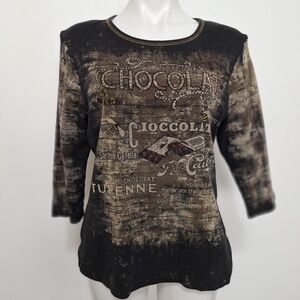 Cactus Brand Graphic Long-Sleeve Bohemian Hippie Retro Top Size X-Large